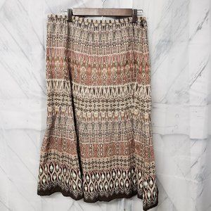 Liz Claiborne Pink & Brown Boho Tribal Floral Peasant Cotton Midi Skirt Size 6